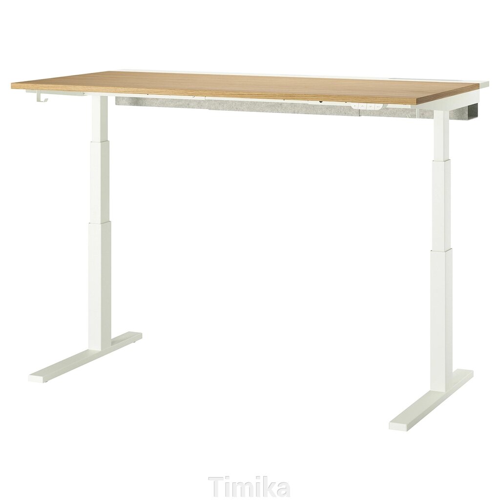 MITTZON Письмовий стіл з регульованою висотою, електричний, дуб/білий шпон, 160x80 см від компанії Timika - фото 1