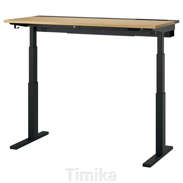 MITTZON Письмовий стіл з регульованою висотою, електричний, дуб/чорний шпон, 140x60 см від компанії Timika - фото 1