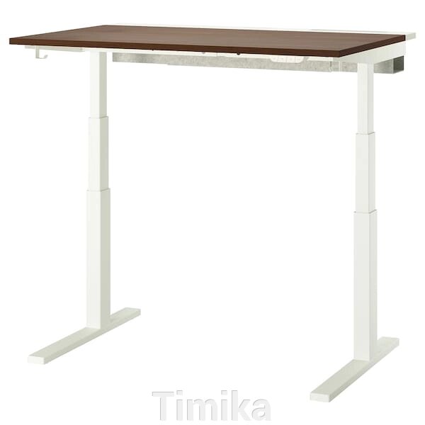 MITTZON Письмовий стіл з регульованою висотою, електричний, горіховий шпон/білий, 120x80 см від компанії Timika - фото 1