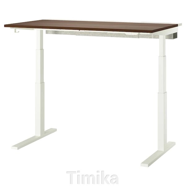 MITTZON Письмовий стіл з регульованою висотою, електричний, горіховий шпон/білий, 140x80 см від компанії Timika - фото 1