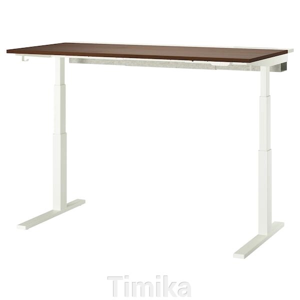 MITTZON Письмовий стіл з регульованою висотою, електричний, горіховий шпон/білий, 160x80 см від компанії Timika - фото 1