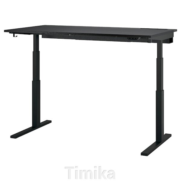 MITTZON Письмовий стіл з регульованою висотою, електричний, ясеневий шпон чорний/чорний, 160x80 см від компанії Timika - фото 1