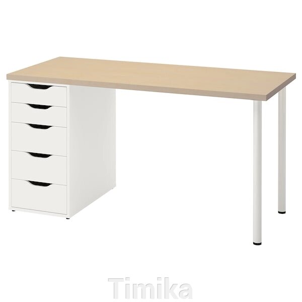 MÅLSKYTT / ALEX Письмовий стіл, береза/білий, 140x60 см від компанії Timika - фото 1