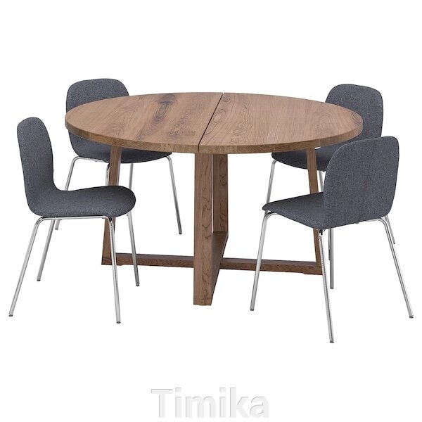 MÖRBYLÅNGA / KARLPETTER Стіл і 4 стільці, дубовий шпон коричневий/гуннаред середньо-сірий хром, 145 см від компанії Timika - фото 1