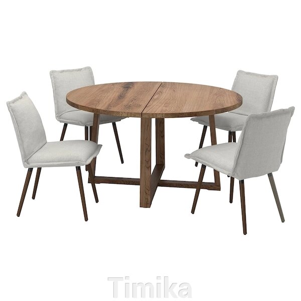 MÖRBYLÅNGA / KLINTEN Стіл і 4 стільці, дубовий шпон коричневий/кіланда світло-бежевий, 145 см від компанії Timika - фото 1