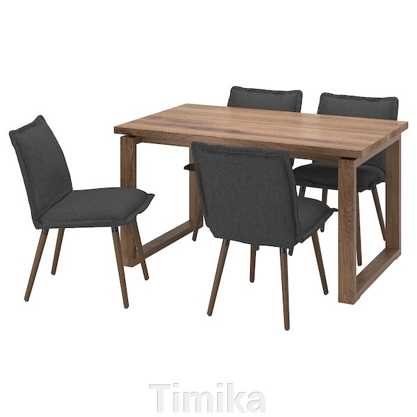 MÖRBYLÅNGA / KLINTEN Стіл і 4 стільці, дубовий шпон коричневий/кіланда темно-сірий, 140x85 см від компанії Timika - фото 1