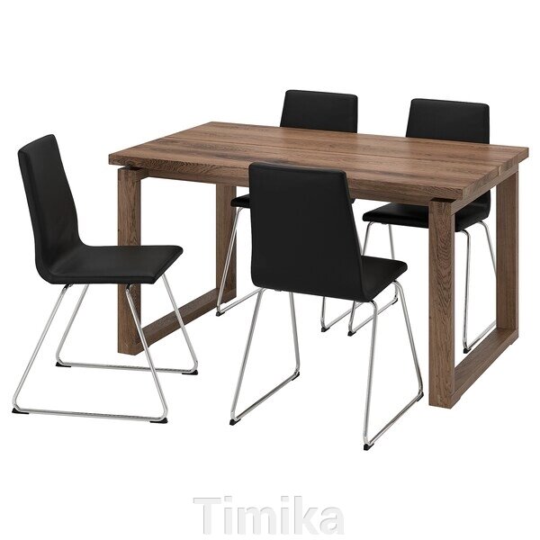 MÖRBYLÅNGA / LILLÅNÄS Стіл і 4 стільці, дубовий шпон, коричнева морилка/Bomstad чорний хром, 140x85 см від компанії Timika - фото 1