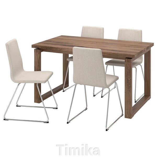 MÖRBYLÅNGA / LILLÅNÄS Стіл і 4 стільці, дубовий шпон, коричнева морилка/хром Gunnared бежевий, 140x85 см від компанії Timika - фото 1