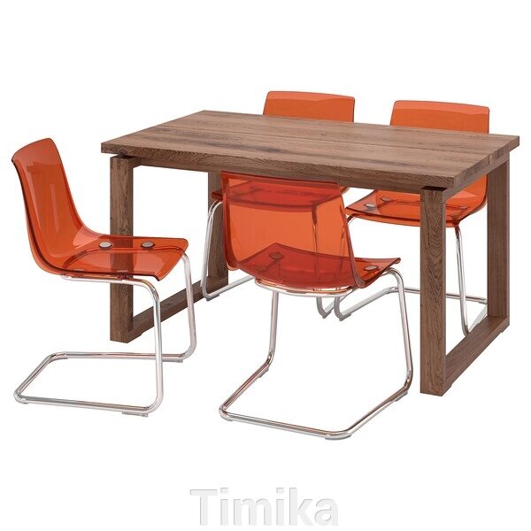 MÖRBYLÅNGA / TOBIAS Стіл і 4 стільці, дубовий шпон коричневого кольору/коричнево-червоний хром, 140x85 см від компанії Timika - фото 1