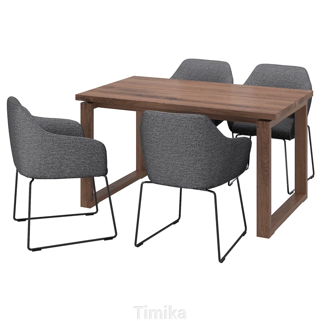 MÖRBYLÅNGA / TOSSBERG Стіл і 4 стільці, дубовий шпон, коричнева морилка/чорний метал/сірий, 140x85 см від компанії Timika - фото 1
