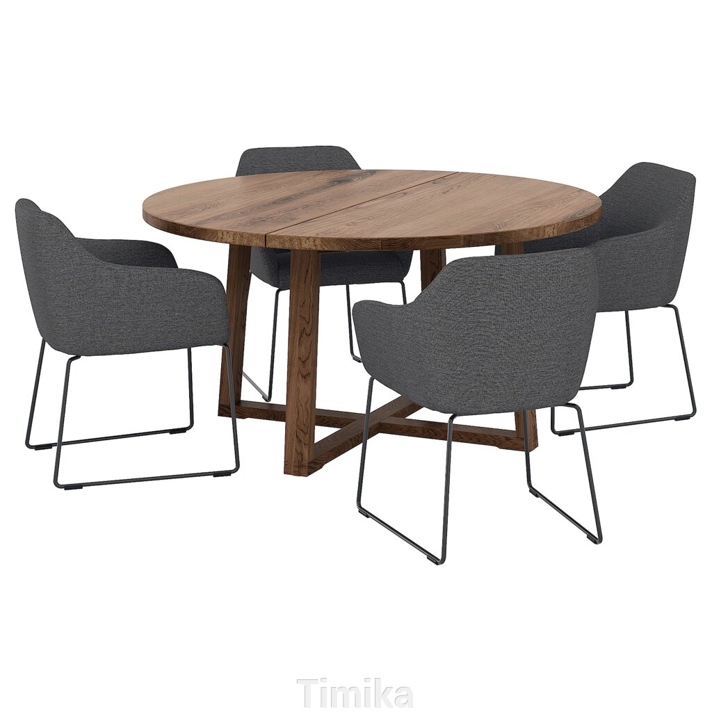 MÖRBYLÅNGA / TOSSBERG Стіл і 4 стільці, дубовий шпон, коричнева морилка/сірий метал, 145 см від компанії Timika - фото 1