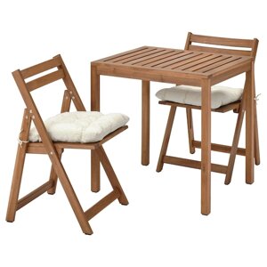 NÄMMARÖ Садовий стіл і 2 розкладні стільці, світло-коричнева морилка/Kuddarna бежевий