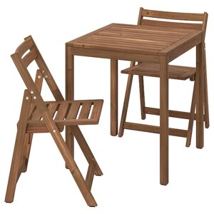 NÄMMARÖ Садовий стіл і 2 розкладні стільці, світло-коричнева морилка