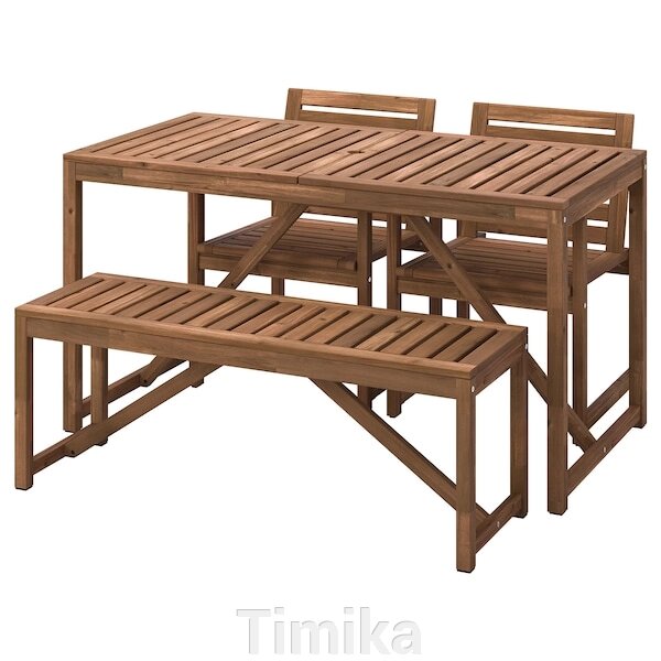 NÄMMARÖ Стіл + 2 стільці + лава, відкритий, світло-коричнева морилка, 140 см від компанії Timika - фото 1