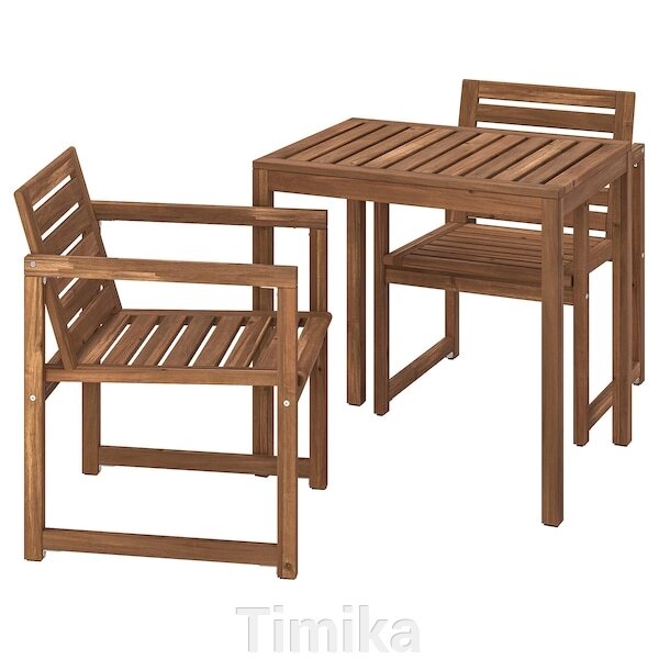 NÄMMARÖ Стіл + 2 стільці з підлогою, сад, світло-коричнева морилка, 75 см від компанії Timika - фото 1