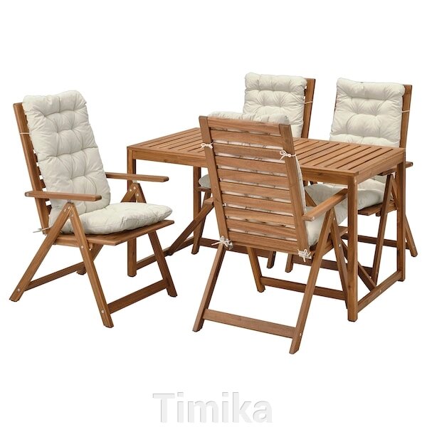 NÄMMARÖ Стіл+4 місця стільці, вуличні, світло-коричнева морилка/Куддарна бежевий від компанії Timika - фото 1