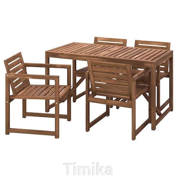 NÄMMARÖ Стіл + 4 стільці з підлокітниками, відкритий, світло-коричнева морилка, 140 см від компанії Timika - фото 1