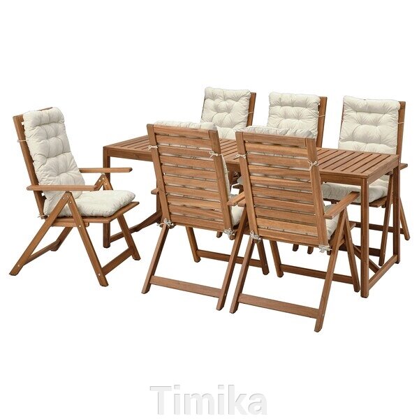 NÄMMARÖ Стіл+6 місць стільці, вуличні, світло-коричнева морилка/Куддарна бежевий від компанії Timika - фото 1