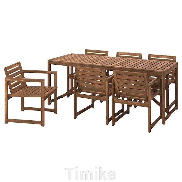 NÄMMARÖ Стіл+6 стільців з підлокітниками, відкритий, світло-коричнева морилка, 200 см від компанії Timika - фото 1