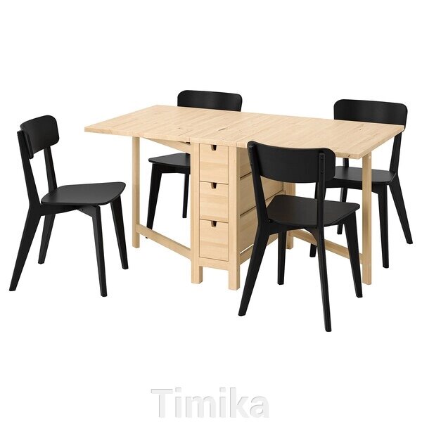 NORDEN / LISABO Стіл і 4 стільці, береза/чорний, 26/89/152 см від компанії Timika - фото 1