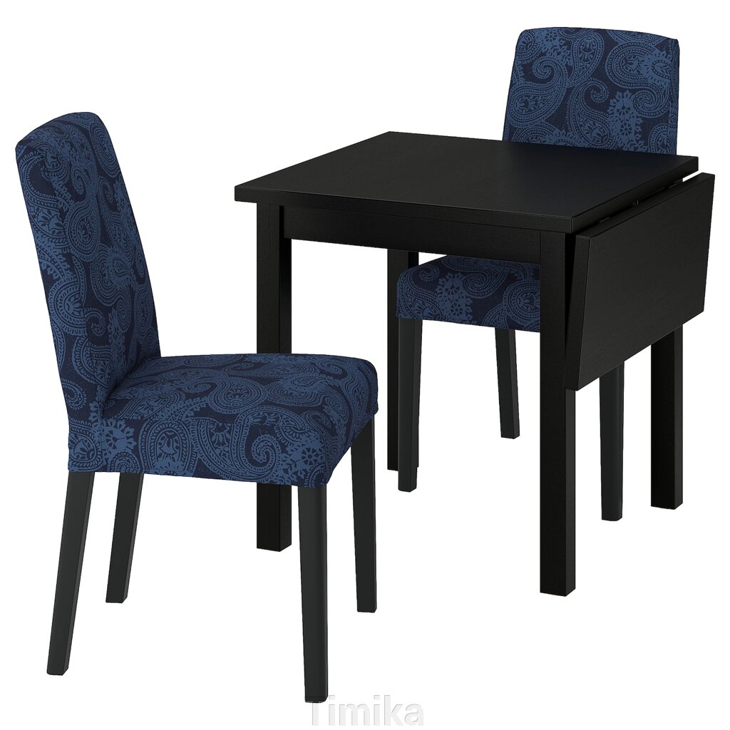 NORDVIKEN / BERGMUND Стіл і 2 стільці, чорний/Kvillsfors темно-синій/синьо-чорний, 74/104 см від компанії Timika - фото 1