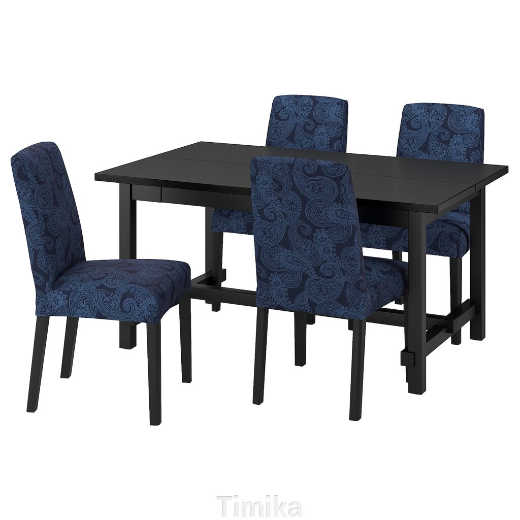 NORDVIKEN / BERGMUND Стіл і 4 стільці, чорний/Kvillsfors темно-синій/синьо-чорний, 152/223 см від компанії Timika - фото 1
