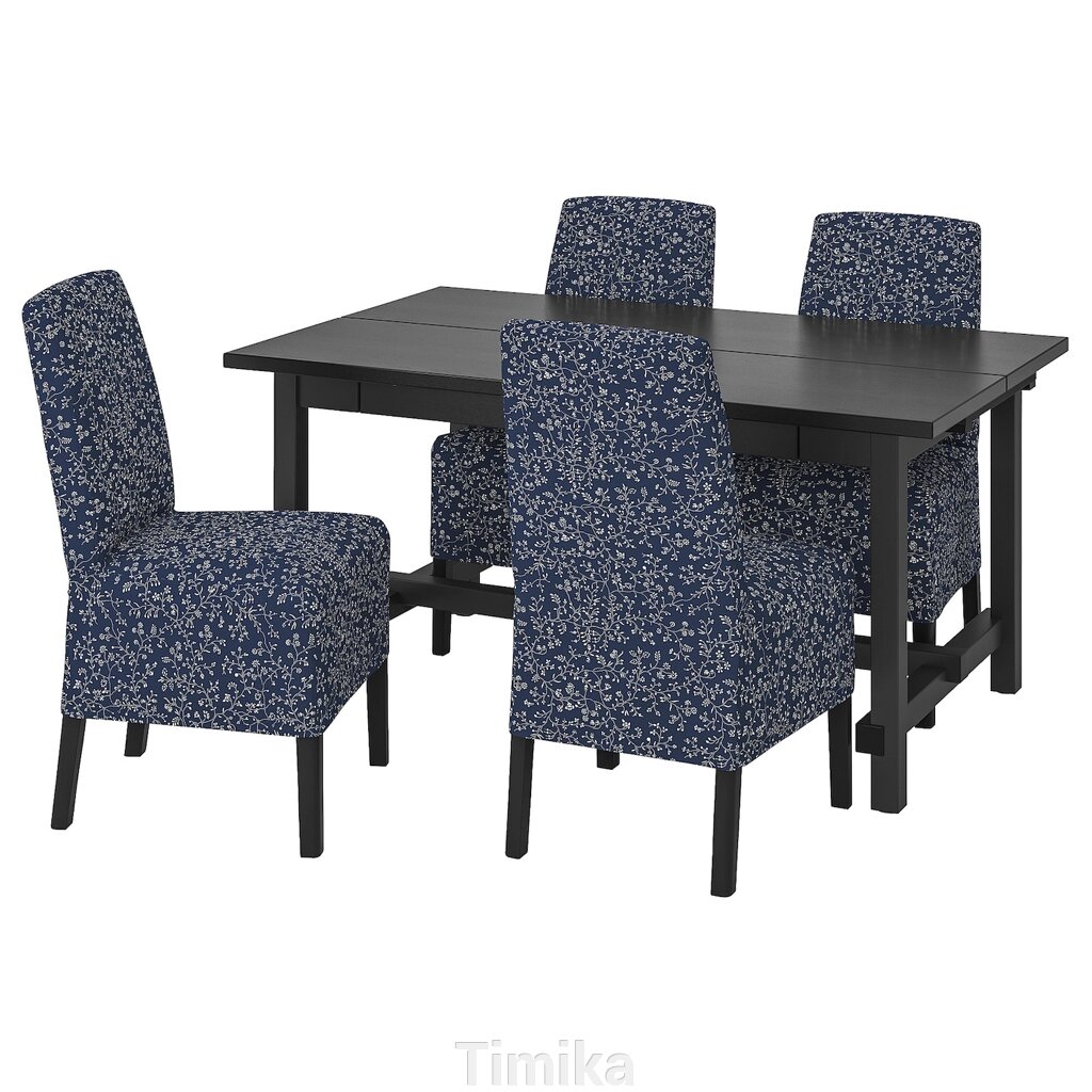 NORDVIKEN / BERGMUND Стіл і 4 стільці, чорний/Ryrane темно-синій, 152/223 см від компанії Timika - фото 1
