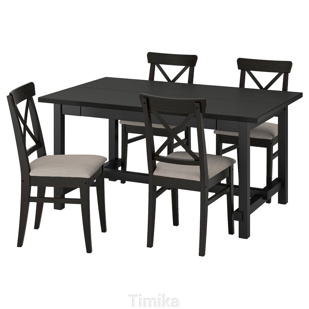 NORDVIKEN / INGOLF Стіл і 4 стільці, чорний/Nolhaga сіро-бежевий коричнево-чорний, 152/223 см від компанії Timika - фото 1