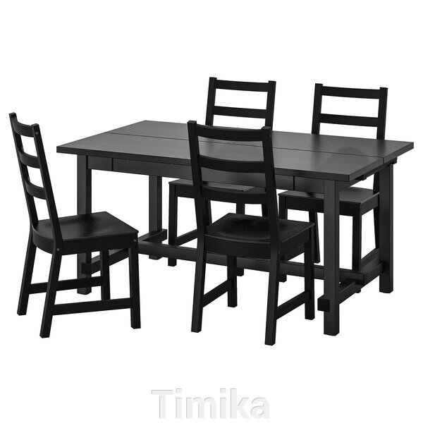 НОРДВІКЕН / NORDVIKEN Стіл і 4 стільці, чорний/чорний, 152/223х95 см від компанії Timika - фото 1