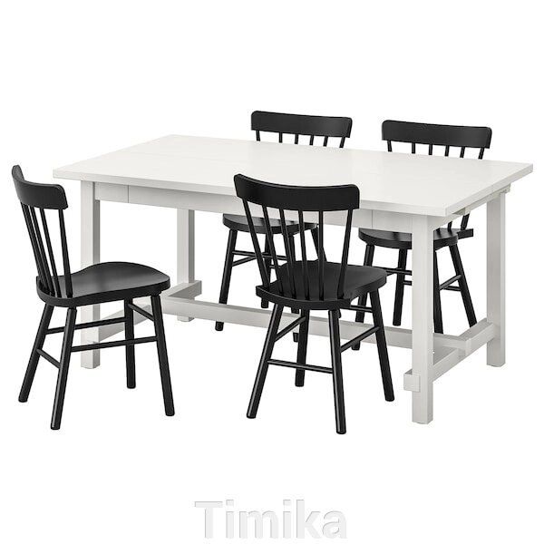 NORDVIKEN / NORRARYD Стіл і 4 стільці, білий/чорний, 152/223x95 см від компанії Timika - фото 1