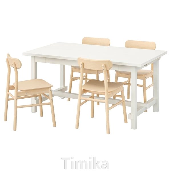NORDVIKEN / RÖNNINGE Стіл і 4 стільці, білий/береза, 152/223x95 см від компанії Timika - фото 1