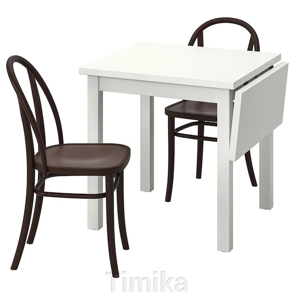 NORDVIKEN / SKOGSBO Стіл і 2 стільці, білий/темно-коричневий, 74/104 см від компанії Timika - фото 1