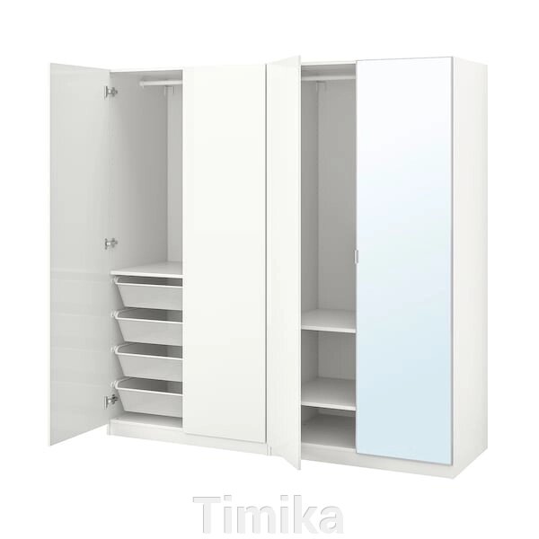 PAX / FARDAL/ÅHEIM Гардеробна комбінація, глянсовий білий/дзеркало, 200x60x201 см від компанії Timika - фото 1