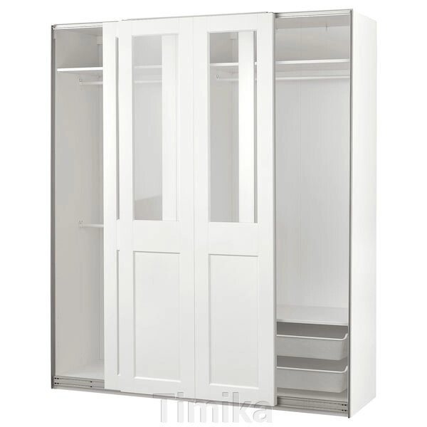 PAX / GRIMO Шафа з розсувними дверима, білий/прозоре скло біле, 200x66x236 см від компанії Timika - фото 1