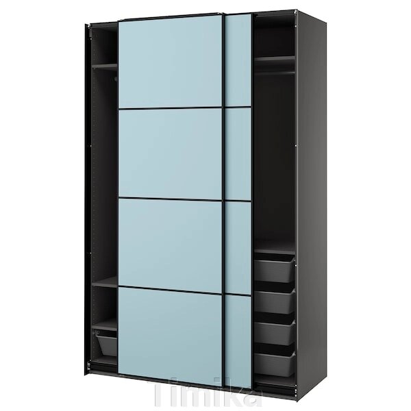 PAX / MEHAMN Шафа з розсувними дверима, темно-сірий/2-сторонній світло-блакитний, 150x66x236 см від компанії Timika - фото 1