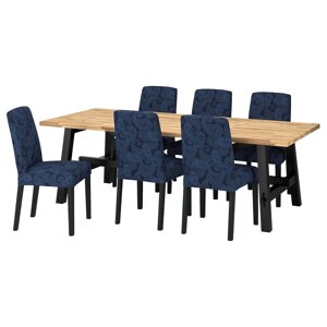 SKOGSTA / BERGMUND Стіл і 6 стільців, акація/Kvillsfors темно-синій/синьо-чорний, 235x100 см
