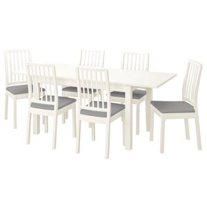 LANEBERG / EKEDALEN Стіл і 6 стільців, білий білий/Orrsta світло-сірий, 130/190x80 см