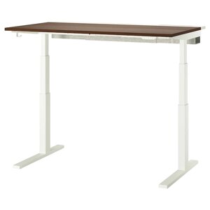MITTZON Письмовий стіл з регульованою висотою, електричний, горіховий шпон/білий, 140x80 см