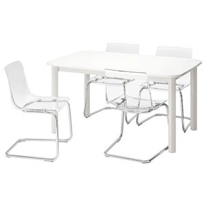STRANDTORP / TOBIAS Стіл і 4 стільці, білий/прозорий, 150/205/260x95 см