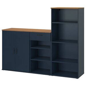 Книжкова шафа SKRUVBY, чорно-синій, 180х140 см