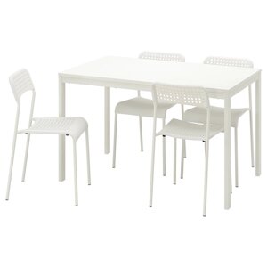 VANGSTA / ADDE Стіл і 4 стільці, білий/білий, 120/180 см