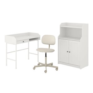 HAUGA/BLECKBERGET Комбінація стіл/шафа та обертовий стілець білий/бежевий