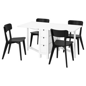 NORDEN / LISABO Стіл і 4 стільці, білий/чорний, 26/89/152 см