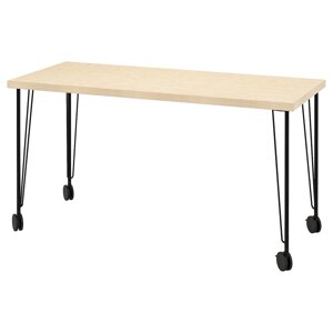 MITTCIRKEL / KRILLE Письмовий стіл, яскрава сосна, чорний, 140x60 см