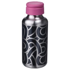 ENKELSPÅRIG Пляшка для води, візерунок з нержавіючої сталі/чорно-рожевий, 0,5 л