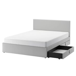 GLADSTAD Ліжко з оббивкою, 4 ящики для простирадла, Kabusa світло-сірий, 140x200 см