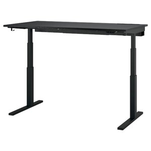 MITTZON Письмовий стіл з регульованою висотою, електричний, ясеневий шпон чорний/чорний, 160x80 см