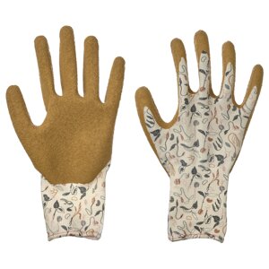 Садові рукавички DAKSJUS, з дрібним рослинним малюнком, брудно-білі/жовто-коричневі, M