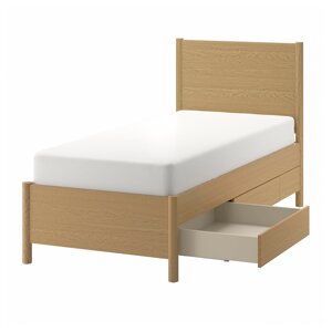 TONSTAD Каркас ліжка з ящиками, дуб/шпон Leirsund, 90x200 см