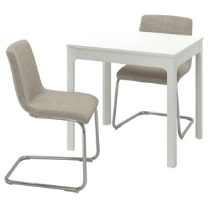 EKEDALEN / LUSTEBO Стіл і 2 стільці, білий хром/Viarp бежевий/коричневий, 80/120 см